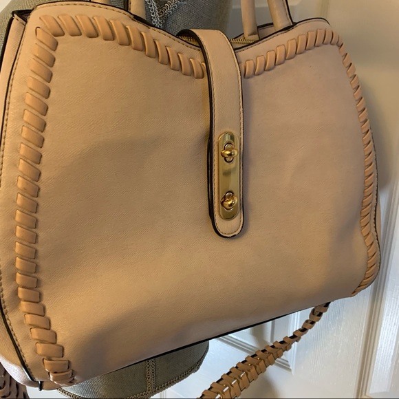 BLUSH PINK purse with rope trim and rope trim strap. Beautiful leopard interior. - Picture 2 of 16